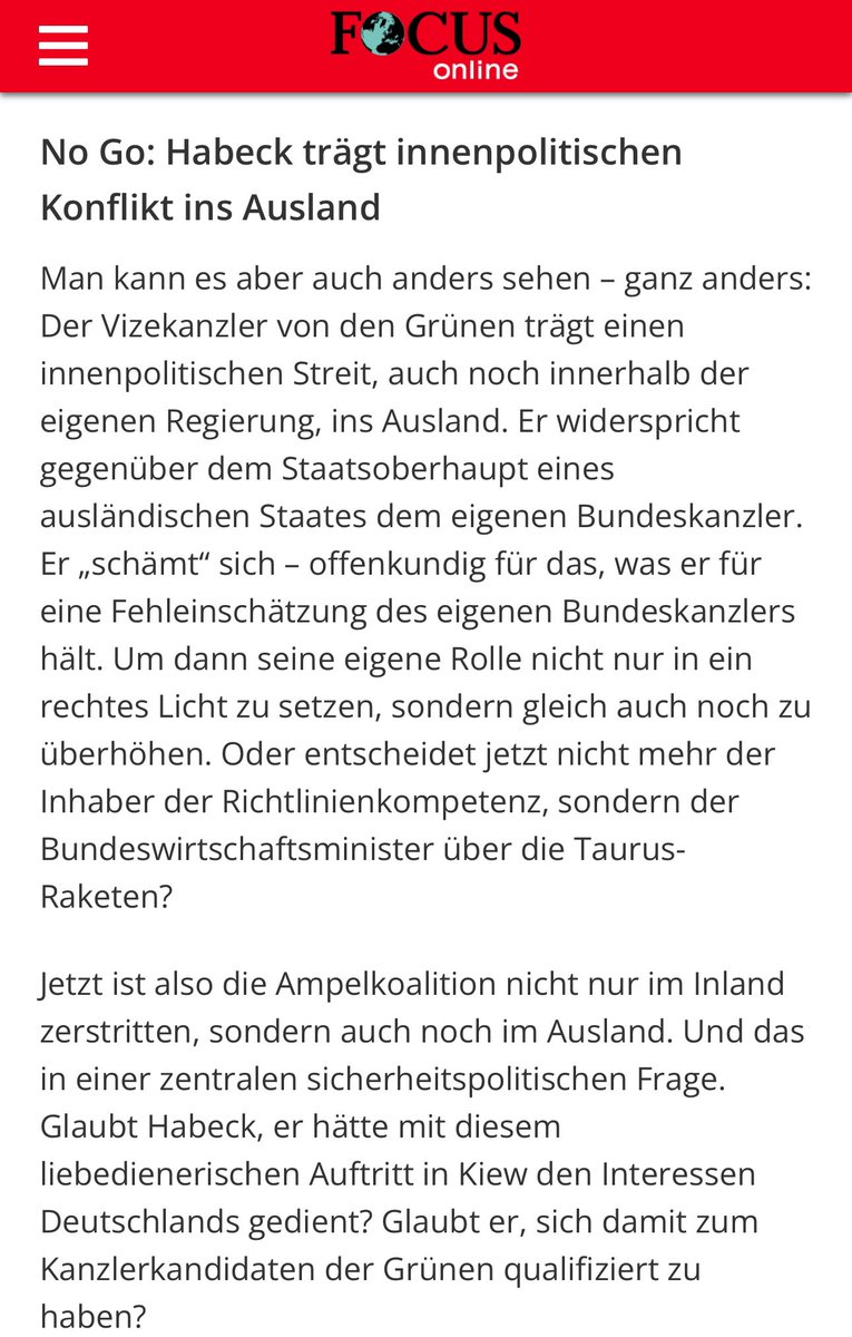 Lieber @UReitz, in Ihrem Kommentar zitieren Sie eine Habeck-Aussage aus dem April 2023 (nicht von gestern). Habeck bezog sich damals auf die Entscheidungen der Vorgängerregierung (nicht auf Kanzler Scholz). Journalistisch unsauber, weil es Zusammenhänge entscheidend verzerrt.