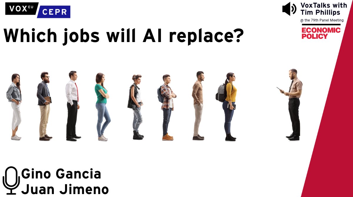 Gino Gancia @unimib & @jfjimenoserrano @BancoDeEspana interviewed by @timsvengali at the #EconPolicy79 panel meeting discuss which jobs will be replaced by #AI. Discover who the winners and losers have been so far, based on evidence from the early 00' 🎧cepr.org/multimedia/whi…