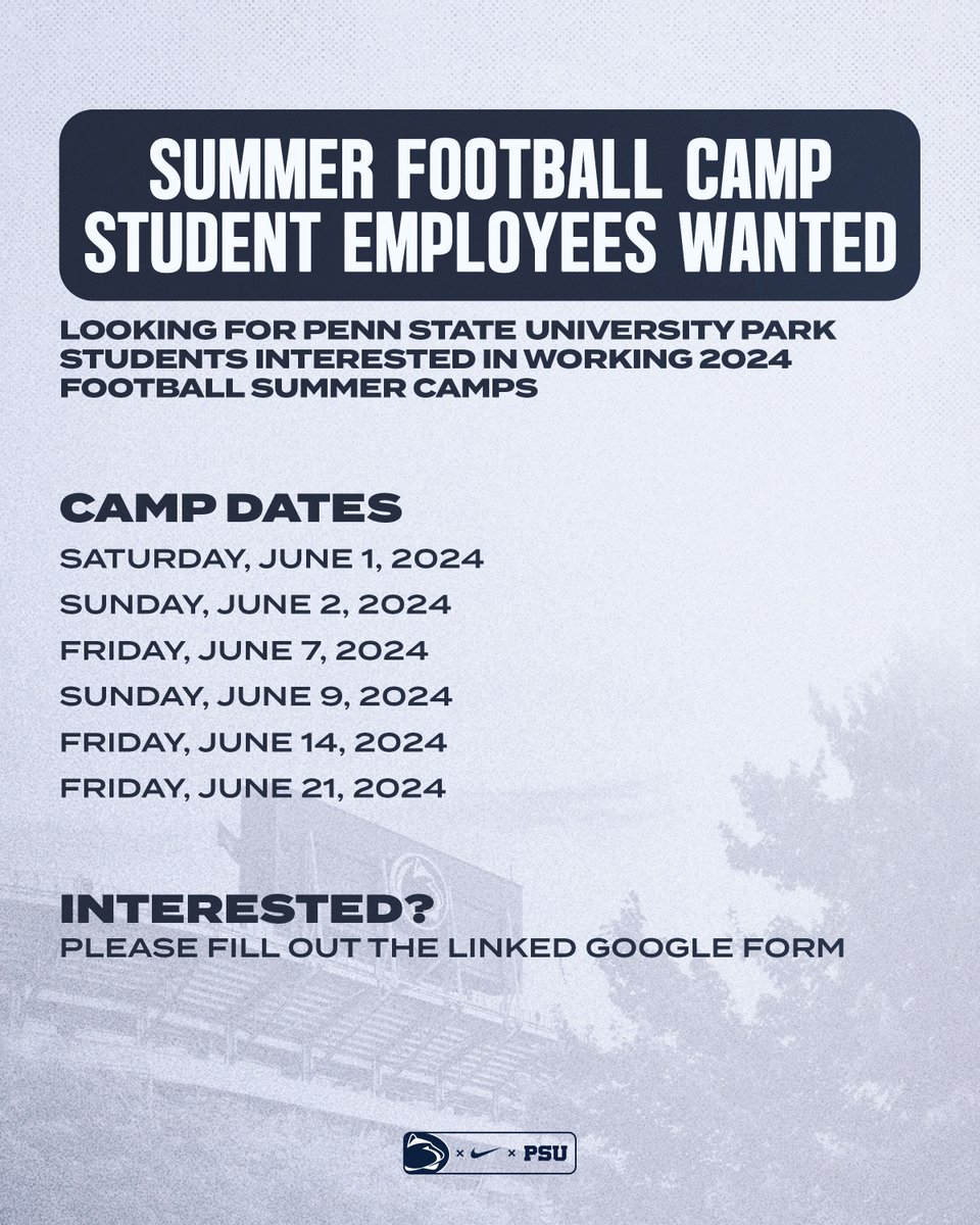 STUDENTS - JOIN THE CREW! We're looking for our next set of PSU students in the areas of: 1. Football Operations/Events 2. Player Evaluation 3. Name, Image & Likeness We're also searching for students interested in working our football camps this summer. Interested? →