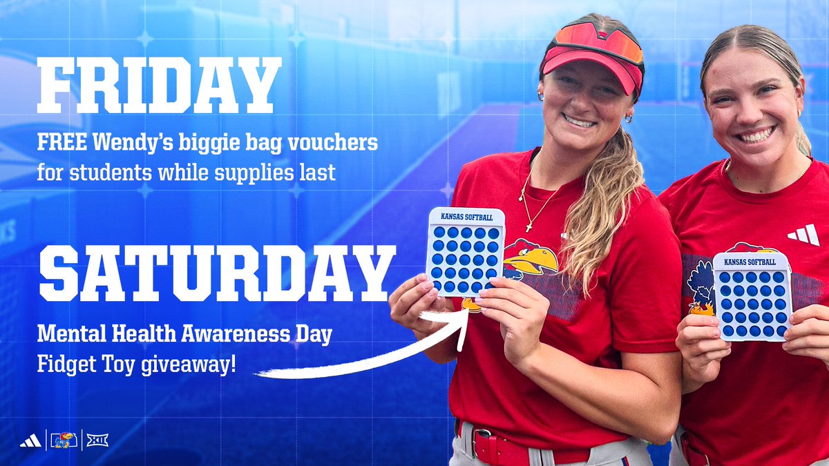 We got something special just for you this weekend 🤩

Today: FREE Wendy’s biggie bag vouchers for students while supplies last!

Saturday: Mental Health Awareness Day, Fidget Toy giveaway! 

🎟 → bit.ly/KUSBTixOnSale

(Students get in for free with a valid KU Student ID)