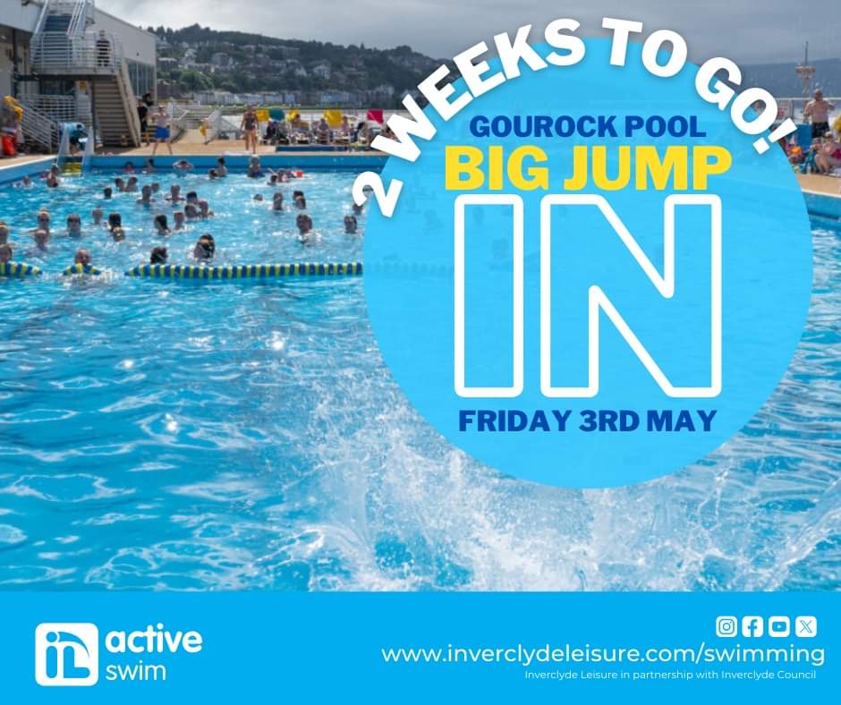 To celebrate the opening of Gourock Pool for the 2024 season @InverclydeL will be having the annual BIG JUMP IN at 4PM on Friday 3rd May 🏊 discoverinverclyde.com/whats-on/event… #DiscoverInverclyde #Gourock #Scotland #ScotlandIsCalling #VisitScotland #ScotlandIsNow