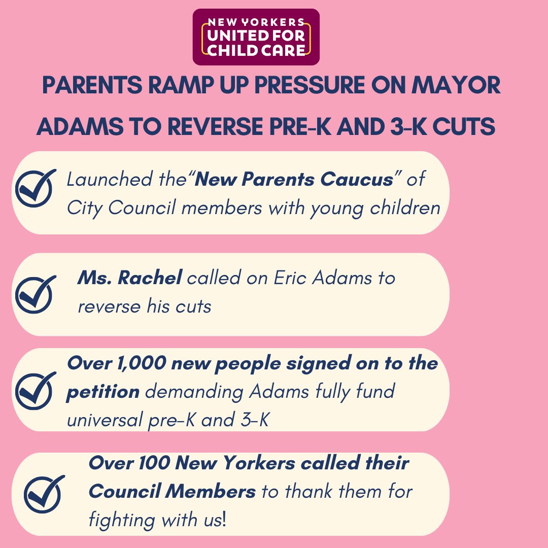 ICYMI - parents and would-be parents have been busy this week. Sign our petition to Mayor Adams to keep the city's promise of universal free 3K and PreK and expand child care to all kids under 5. united4childcare.org/petition