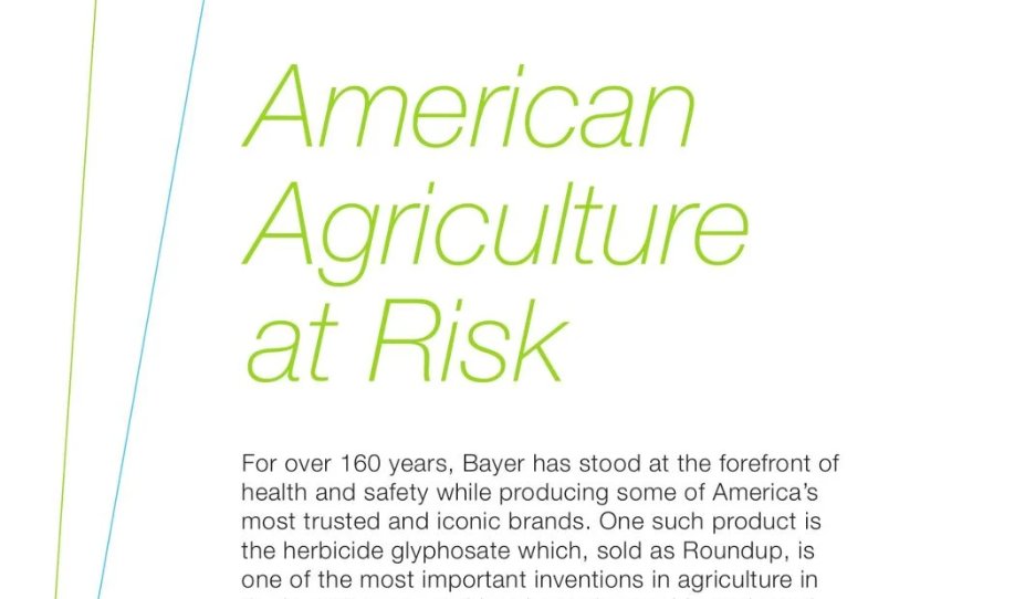 Bayer in new media campaign places 'Open Letter on #Glyphosate' as advertisements in US press. Claims Roundup-cancer litigation is placing 'American Agriculture at Risk'. And Bayer says it plans to be 'more vocal in the media'.
agrimarketing.com/s/149282