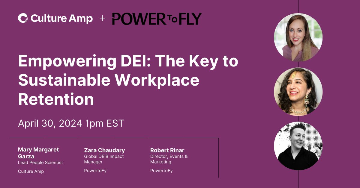 🌟 Don't miss out! Join @CultureAmp and PowerToFly for an insightful webinar to discover how Diversity, Equity, and Inclusion intersect with retention and data. Save your spot now! bit.ly/49JPuUx #DEIB #Workplace #Inclusion #Diversity #PowerToFly
