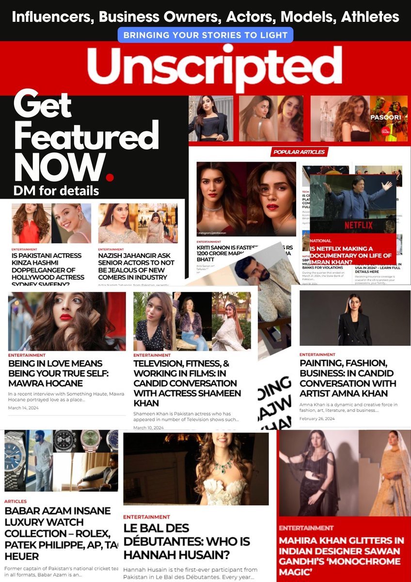 Get featured on our website now to promote your business or story. Influencers, Business Owners, Actors, Models, Athletes in Pakistan. DM us for details. Visit: unscripted.com.pk #media #newsmedia #latestnews #getfeatured #pakistan #unscriptednews #entertainment