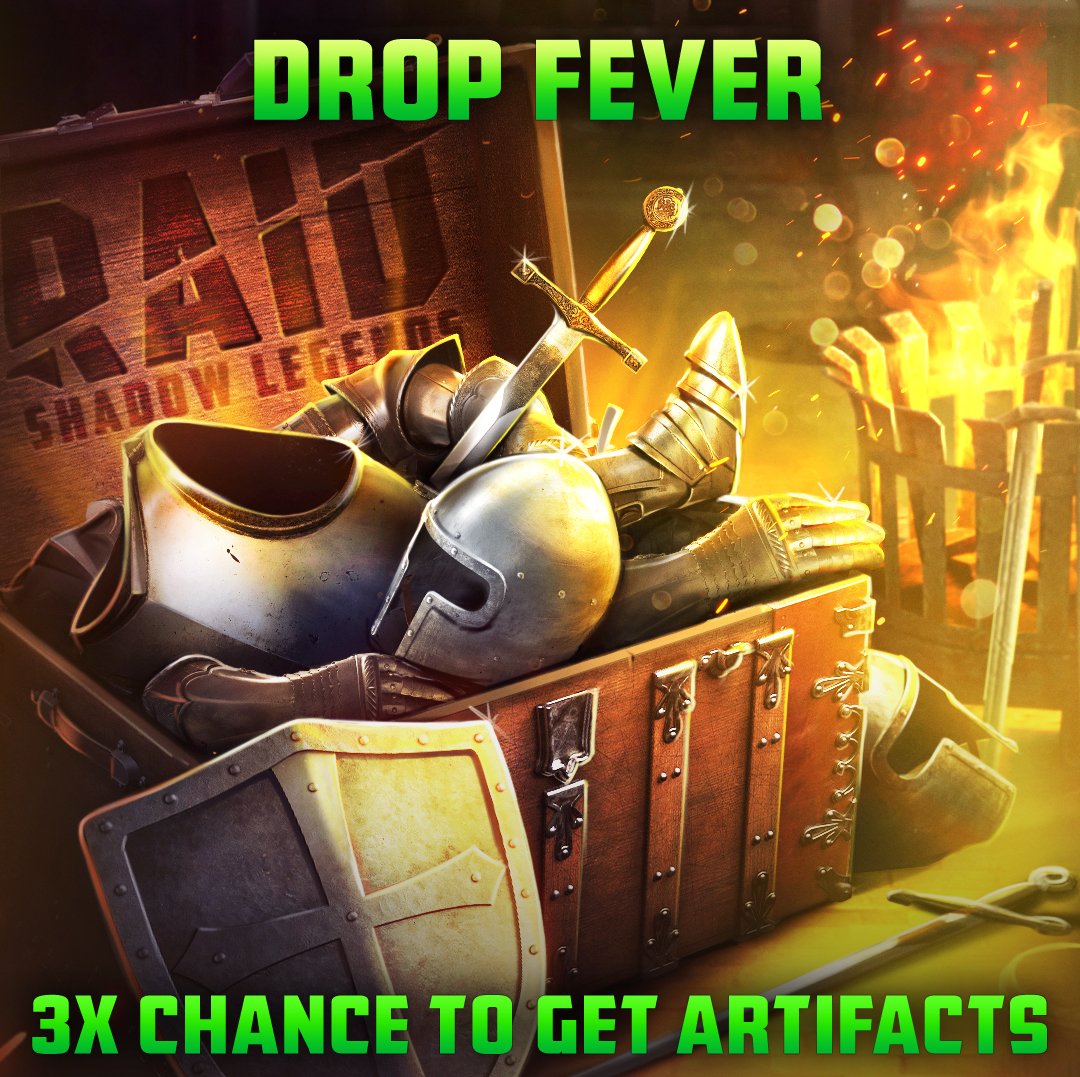 Drop Fever Events From 16:15 UTC, April 21, until 16:15 UTC, April 23 - 3X chance of getting Speed Artifacts from the Dragon's Lair. From 16:15 UTC, April 23, until 16:15 UTC, April 25 - 3x chance of getting Retaliation Artifacts from the Ice Golem's Peak.