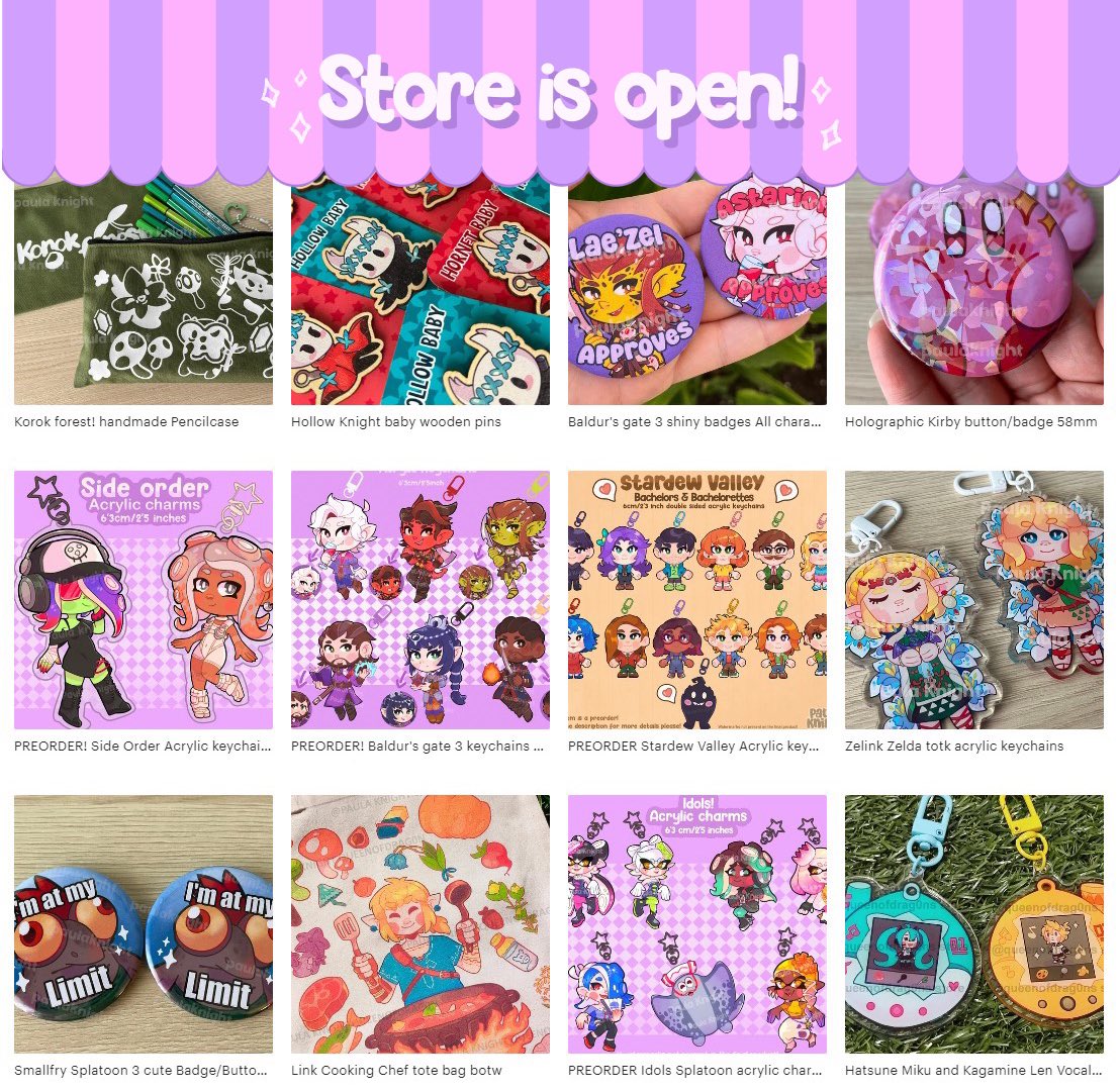 💜✨St0re is open! ✨💜 🌸 Keychain preorders! 🌸 New badges! 🌸Clearance of some oldies! All orders will include some stickers freebies as always! Sharing is super appreciated 💜 Link in bio and ⬇️