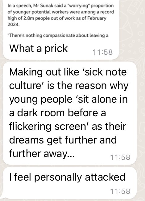 My daughter (aged 25) understandable emotional reaction to Sunak’s #Sicknote announcement. @BBCNews @mrjamesob @carolvorders #ToryBrokenBritain