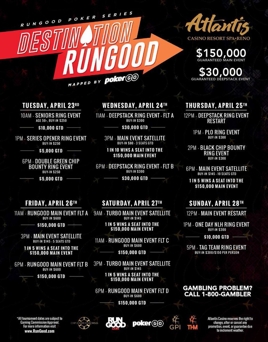 It’s not too late to book a room for the @RGPokerSeries at @AtlantisReno! More rooms just got added but will be gone by 4/20! So don’t delay and book ASAP. 🔗: reservations.travelclick.com/98418?groupID=… Schedule: rungood.com/pages/atlantis…