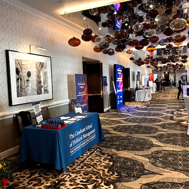 GSPMgwu's tweet photo. #GSPM was honored to be part of the #POLLIES24 Awards &amp; Conference hosted by @TheAAPC. It was a great opportunity to engage with attendees and share why #GSPM is the premier school for those wishing to pursue a career in #politics, #communications, or #advocacy. #OnlyatGW https://t.co/u6YXIe49Mi