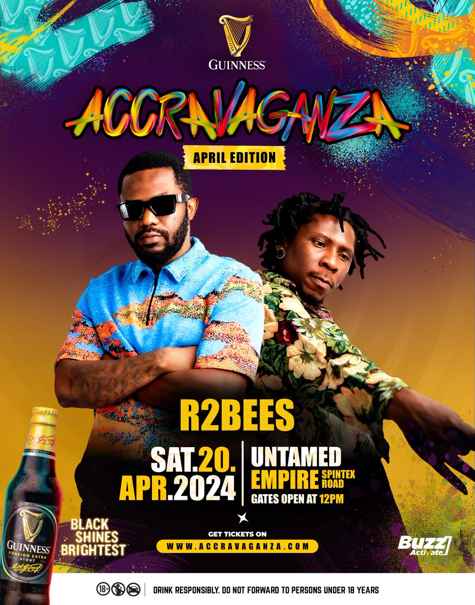 Tomorrow we get lit with @r2bees at the April Edition of #GuinnessAccravaganza at the Untamed Empire. #GBCDigitalStudios