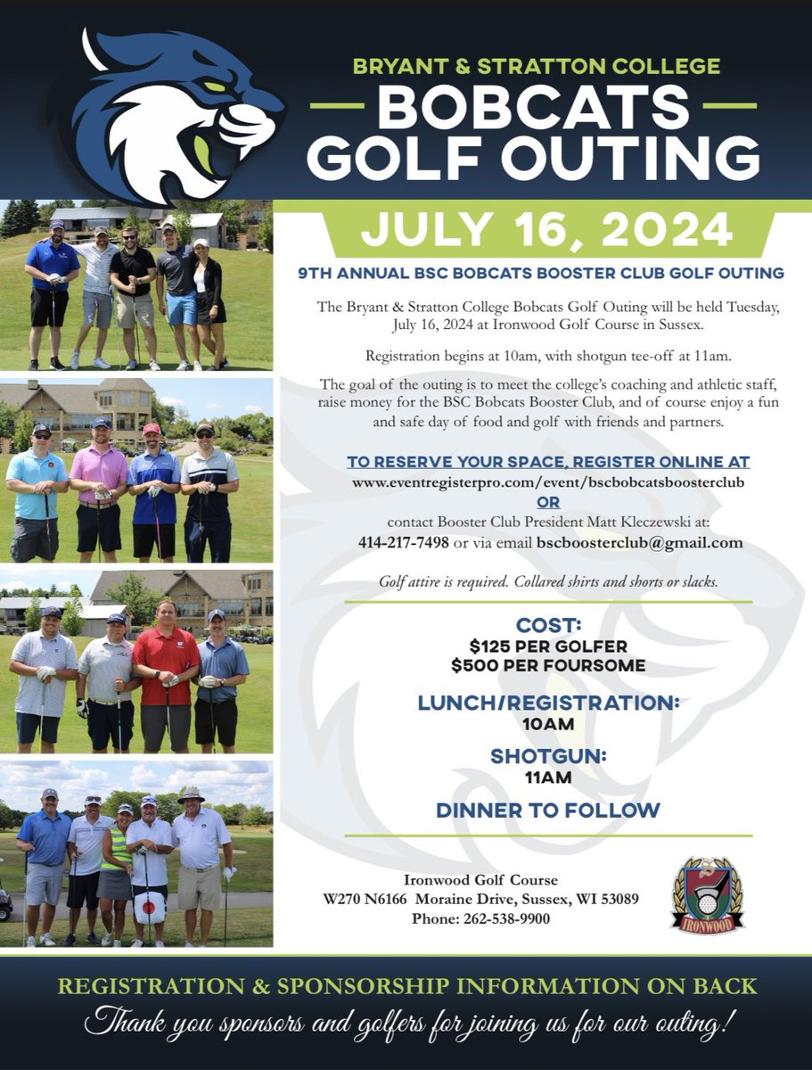 BSCBobcatsWI's tweet image. Bryant &amp;amp; Stratton College is set to host its ninth annual golf outing on July 16.

Come out and support our student-athletes!

Signup link: eventregisterpro.com/event/bscbobca…

#BobCatNation | #GoCats