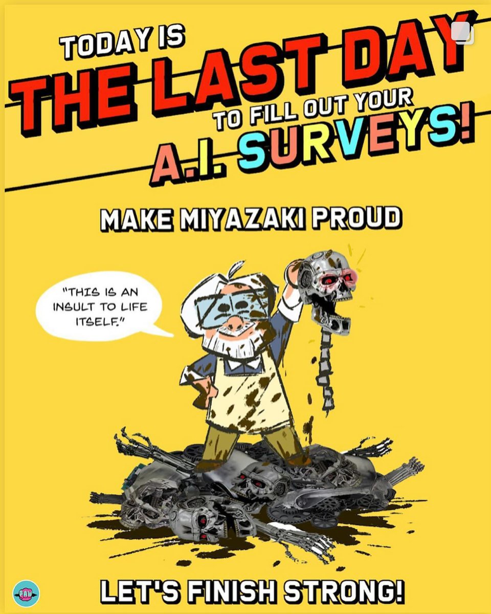 Hey Animation Union Members!!! Fill out those A.I. Surveys and SHARE THIS POST to enter a raffle to win a FREE DRAWING of *WHATEVER SICK THING YOU WANT!!!! The more people fill out the Survey the more the Union will FIGHT HARD to protect us from hard working artists losing their