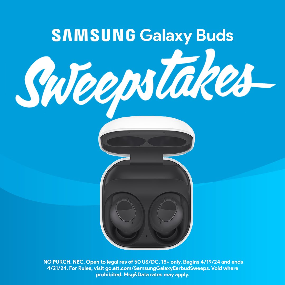 Listen up & listen close! Enter for a chance to win a pair of @SamsungMobileUS Galaxy Buds:
1. Follow @ATT
2. Comment “🎧” Only
3. Tag a friend
4. Add #ATTSweepstakes

Learn more about free Galaxy Buds FE with purchase of Galaxy S24+, S24 Ultra, Fold5, or Flip5: