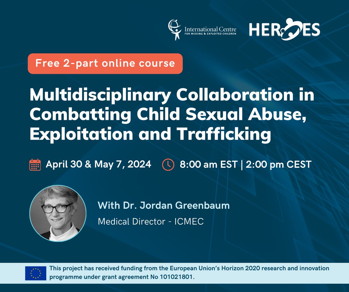 @ICMEC_official warmly invites you to a Free 2-part online course: Multidisciplinary Collaboration in Combatting Child Sexual Abuse, Exploitation and Trafficking. Learn more about the training and register here 👇: linkedin.com/pulse/free-2-p…