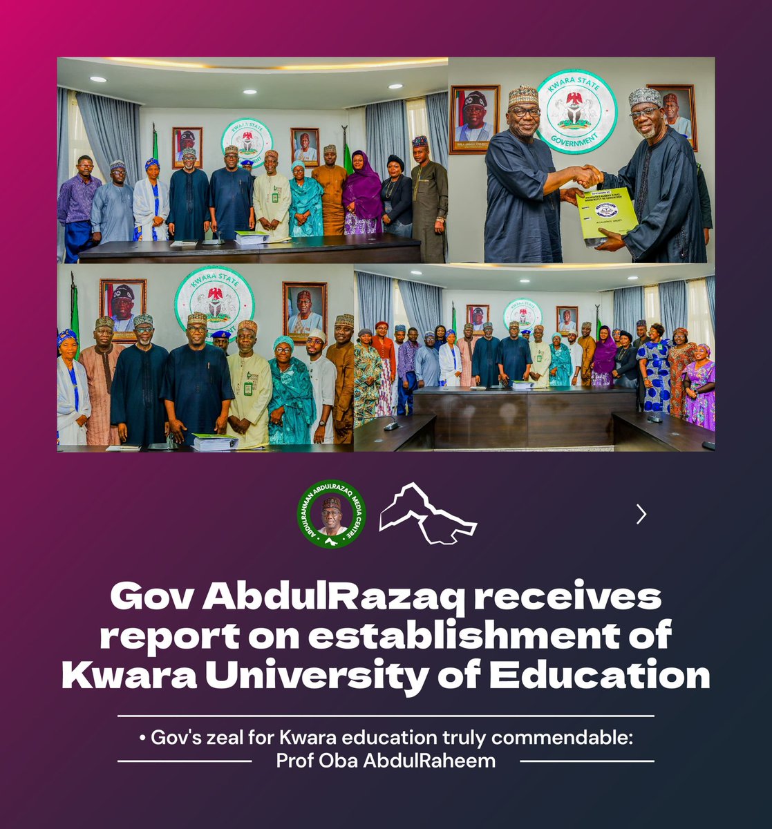 Gov Abdul Razaq receives report on establishment of Kwara University of Education