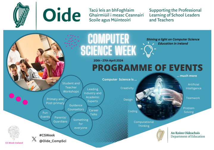 💻 Computer Science Week💻 🗓️20 - 27 April 2024 There are a wide range of events organised nationwide for students, teachers and school leaders of primary and post-primary. Programme of events 👉bit.ly/ComputerScienc… #CSweek #computerscience #education #edchatie