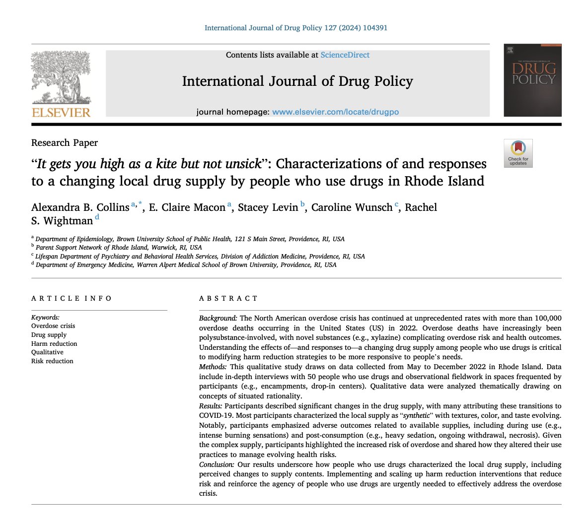 “It gets you high as a kite but not unsick”: Characterizations of and responses to a changing local drug supply by people who use drugs in Rhode Island' by Alexandra B Collins et al (2024) via @ijdrugpolicy...how has your local drug supply changed? LInk: sciencedirect.com/science/articl…