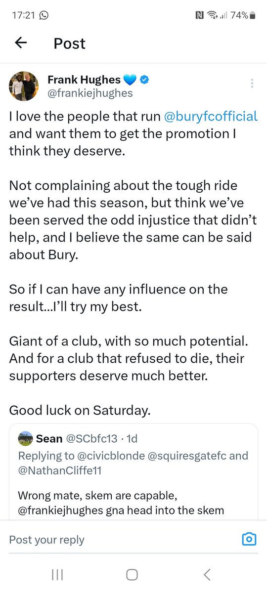 @edhaygarth @nwcfl @buryfcofficial @WythenshaweFC @WTFC1946 Did some one hurt you. It's not healthy to hate.
I've put what the chairman at Skelmersdale thinks. Not everyone hates us and not every Bury fan thinks we have a devine right to win the league #BeMoreFrank