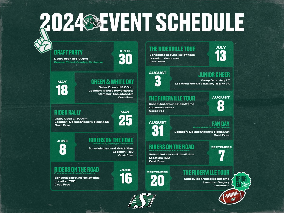 Mark your calendars! 🗓️ We've got a jam-packed schedule of events for Rider fans near and far this season! ☑️ bit.ly/4d87pqX