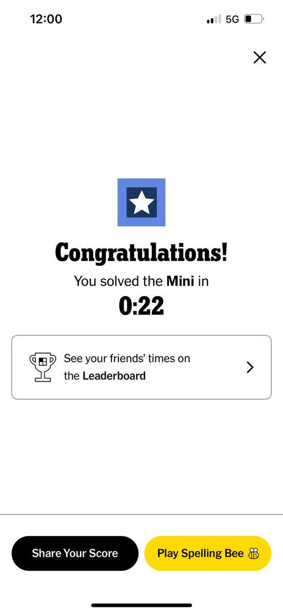 RocktheProject's tweet image. Today’s score might be a new personal record on the @nytimes MINI Crossword. 
#NYT #Crossword #MINI #NYTMINI #WynaLiu #Puzzle #PersonalRecord #NewYorkTimes