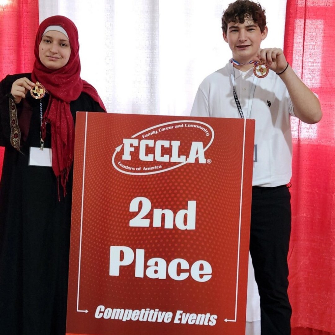 Congrats to @CSHighSchool students Jacob Peart and Fatima Elsayed who competed at the state FCCLA conference last weekend and advanced to Nationals with their Food Innovations project. Great job by these #csisdcte students and advisor Patti Garrett