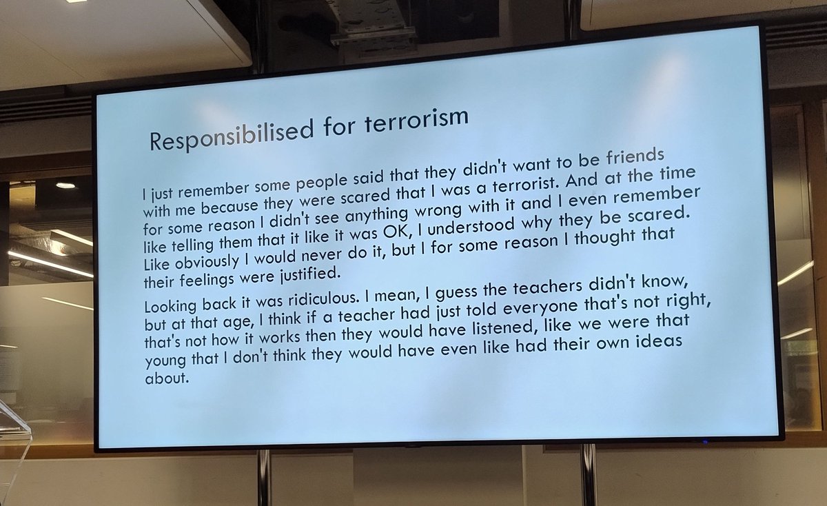 Listening to the voices of young people in @FarzanaShain 's research is just heart crushing. How have we come to this where our children are left feeling scared, traumatised and ostracised? #IAHRE2024.