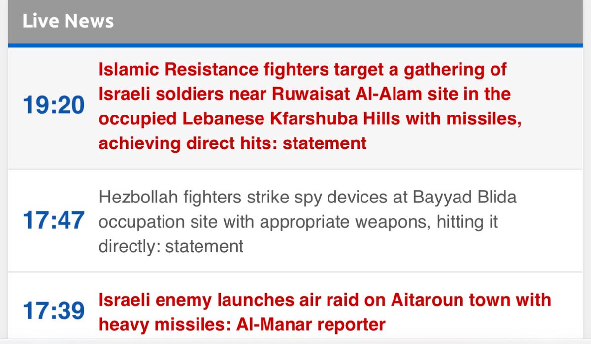 Just now a series of tit-for-tat attacks between #Israel and #Hezbollah as reported by the #Iran-backed group’s media arm Al-Manar ⬇️