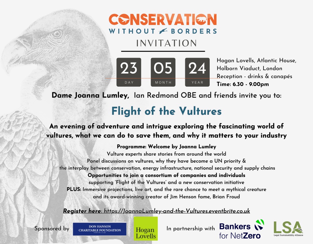 One of my very favourite activists is @SachaDench of @C_no_borders, or Conservation Without Borders. Imagine it will be tough to get into, but they launch their 'Flight of the #Vultures' campaign in London on 23rd May. I'm due in Amsterdam then, but highly recommended. @VolansHQ.