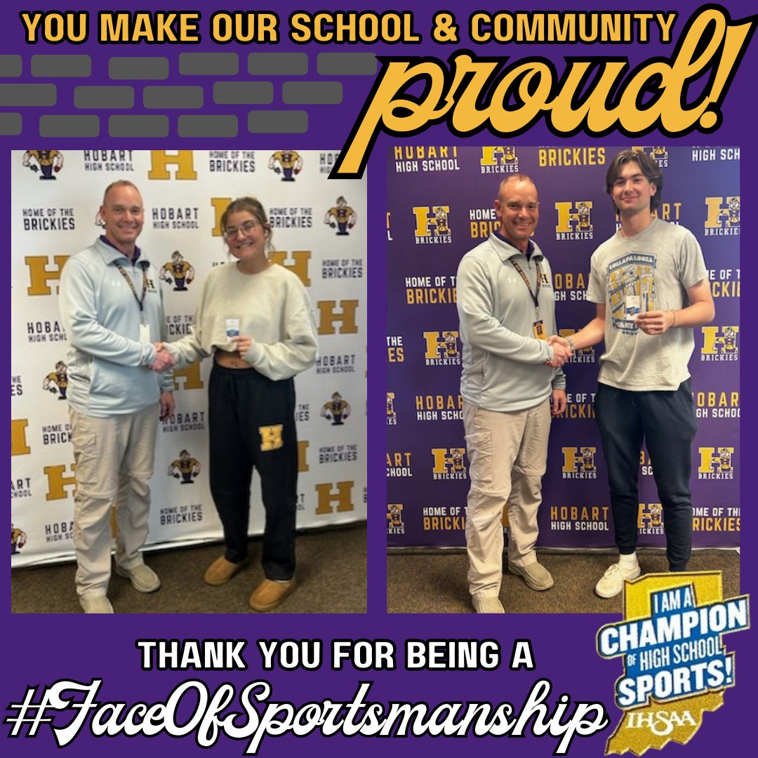 Shout out to student-athletes Taylor Lopez and Ben Sullivan for being #ChampionsofHighSchoolSports! After recent games, IHSAA officials recognized them for displaying respectful behavior and exemplary sportsmanship. Way to #BEOP, Brickies!  #FaceOfSportsmanship @IHSAA1