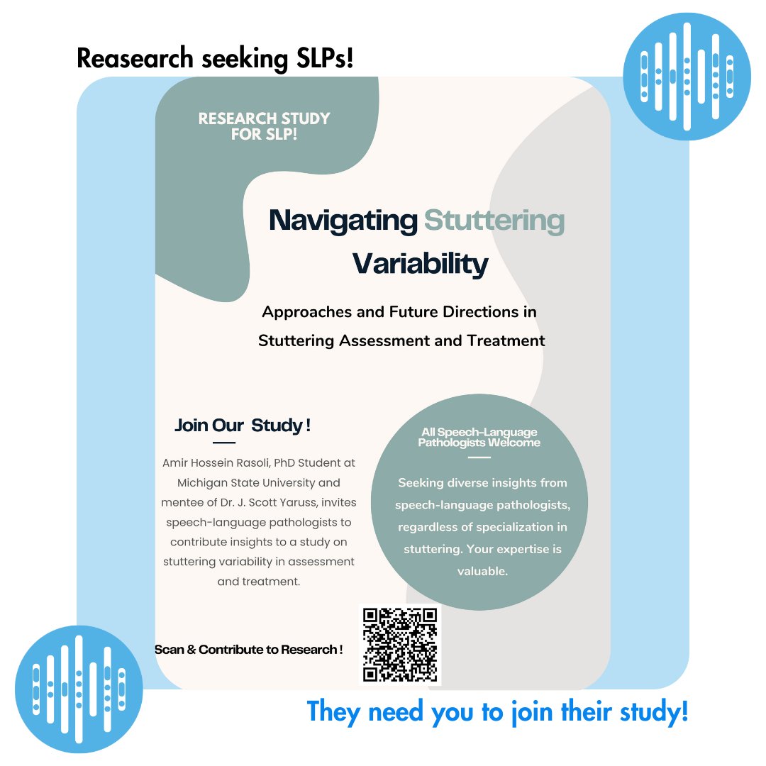 SLP! This research needs you! Check out the research study below from MSU on navigating stuttering variability. msu.co1.qualtrics.com/jfe/form/SV_0H… #slp #slpeeps #slp2be #speechtherapy #speechlanguagepathology