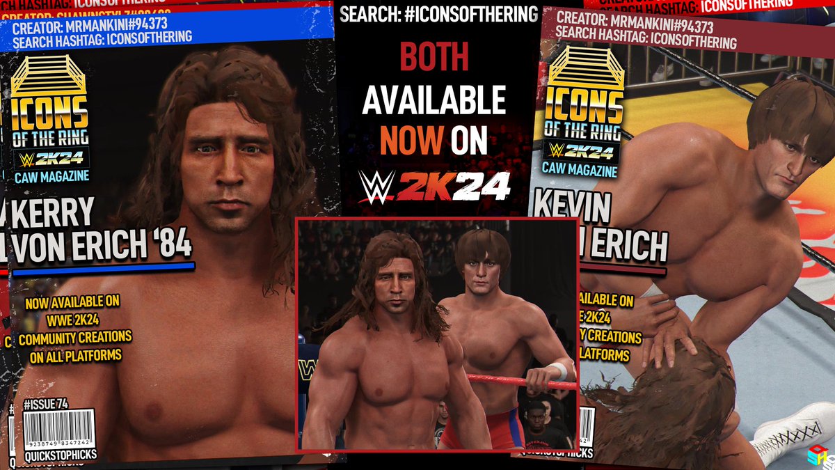 Pick up your copy of #WWE2K24 Icons of the Ring magazine featuring Kerry Von Erich '84. Available now! Creator: @DW_federation Face: @DW_federation / @eXecutionerX91 Moves: @The_SkyFactor Render: @DW_federation Magazine Cover: @QuickStopHicks Search: #IconsOfTheRing