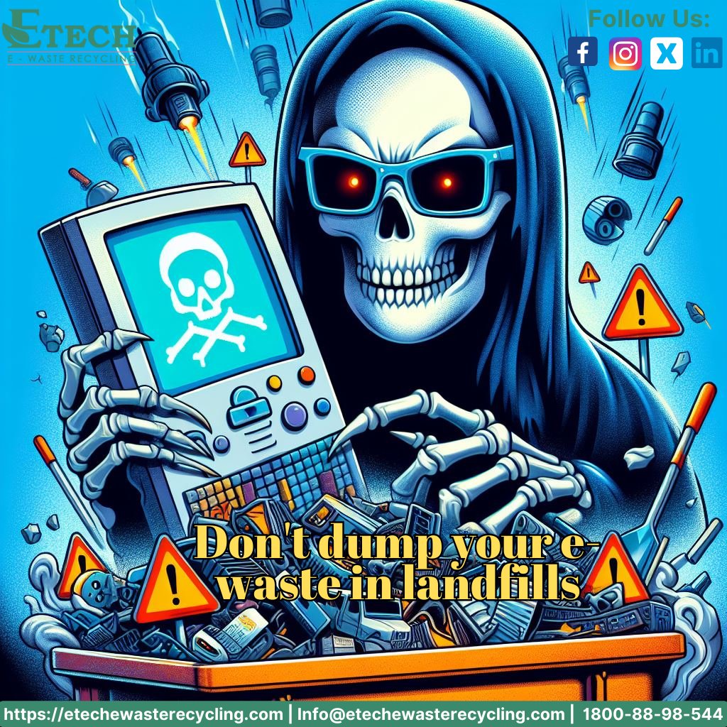 Don't dump your E-waste in landfills
Landfilling e-waste contributes to soil & groundwater contamination

#EWasteAwareness #etechewasterecyling #sustainablefuture #RenewRecycleRevive #EcoFriendly #zerowastehome #Environment #RecycleResponsibly #Ewaste #Recycling #ewasterecycling