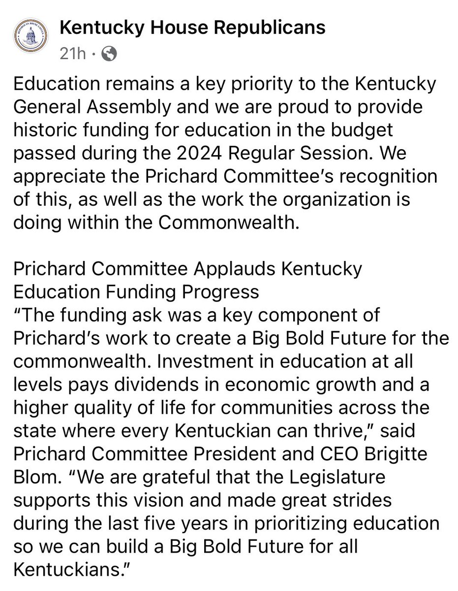 gies_benjamin's tweet photo. @PrichardCom completed nearly 80% of its #BigBoldAsk, adding $812 million to education funding in Kentucky. While work remains, particularly in #ECE, we pause to reflect on the #BigBoldFuture possible for students. TY @KYHouseGOP for your post! 
TY to all who serve KY! https://t.co/RWhipKIGil