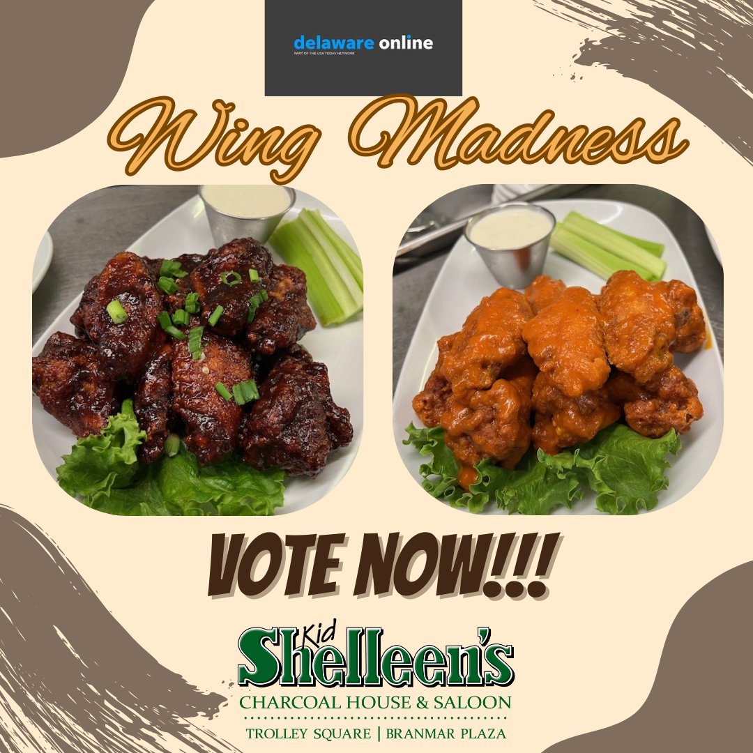 Time is Ticking! Tomorrow at 9am the voting stops for @delawareonline 's 'Wing Madness'! Make your vote count! Vote NOW for Kid Shelleen's, Delaware's BEST Wings!!! Click the link to vote: delawareonline.com/story/life/foo… #wingmadness #kidshelleens #bestwingsindelaware