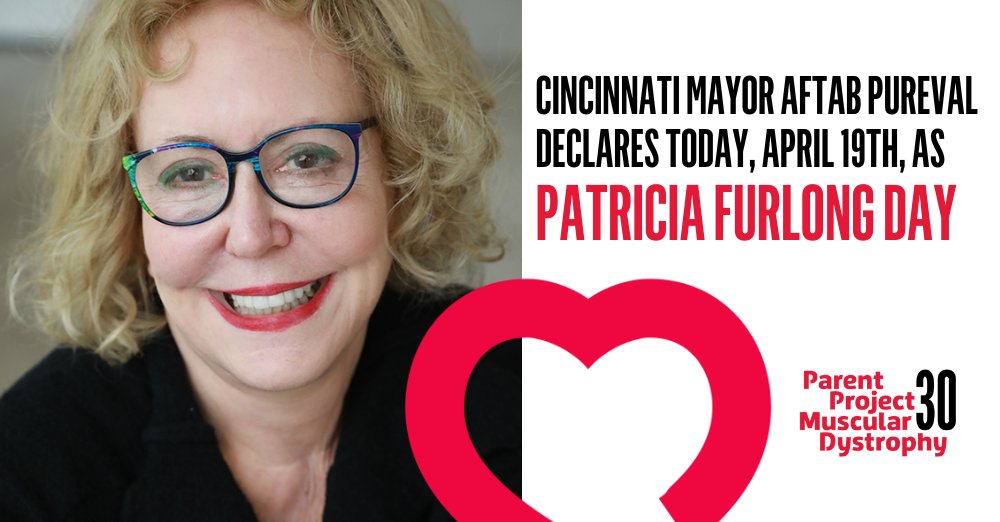 We are proud to share some truly special news: @CityOfCincy Mayor @AftabPureval has declared today, April 19th, 2024, as “Patricia Furlong Day,” in honor of PPMD's Founding President and CEO! Learn more: parentprojectmd.org/ppmd-celebrate…