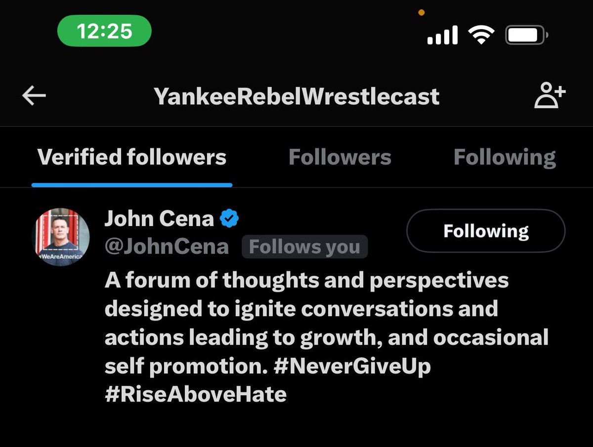 Truly want to thank @JohnCena for following @YankeeRebelCast You are an inspiration to us all.