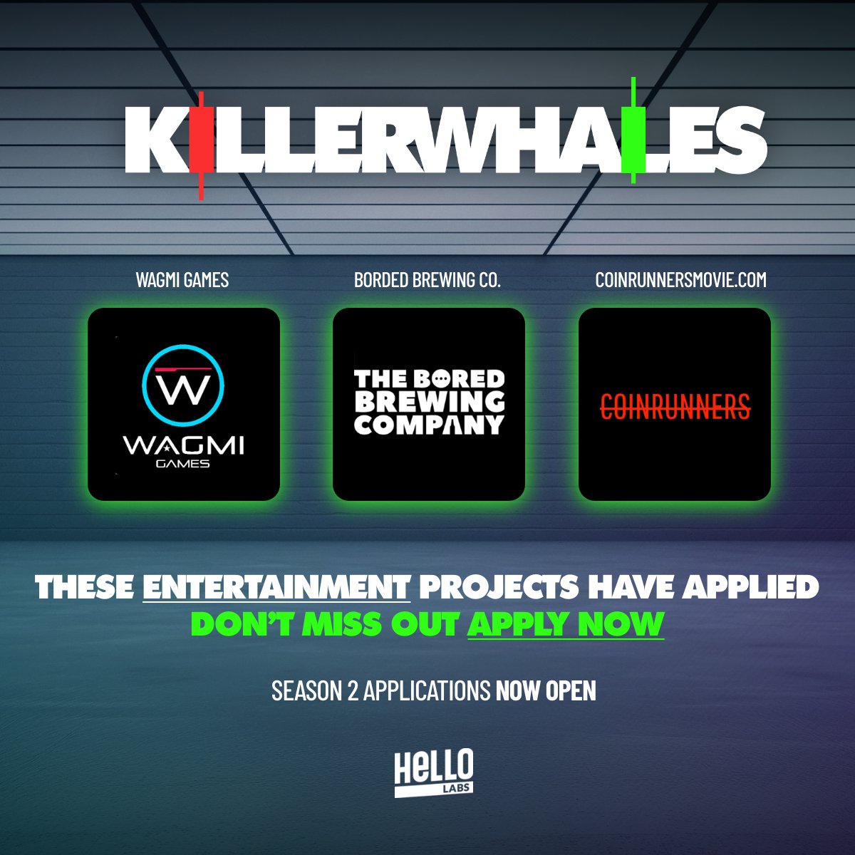 Entertainment is great for onboarding newcomers into crypto in a fun way Here are a few projects that applied for Season 2 of @KillerWhalesTV , doing exactly that: 🔶@WagmiGameCo 🔶@BoredBrewingCo 🔶@CoinrunnersFilm Voting Starts May 1st Which crypto entertainment projects