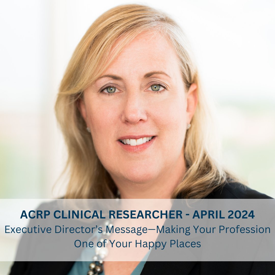 Find your 'happy place' within ACRP! Susan Landis, ACRP's Executive Director, shares insights on networking and learning opportunities in the April 2024 issue of #ClinicalResearcher > bit.ly/3W2B3Yo Whether at #ACRP2024 or #ClinicalTrialsDay—there's something for all.