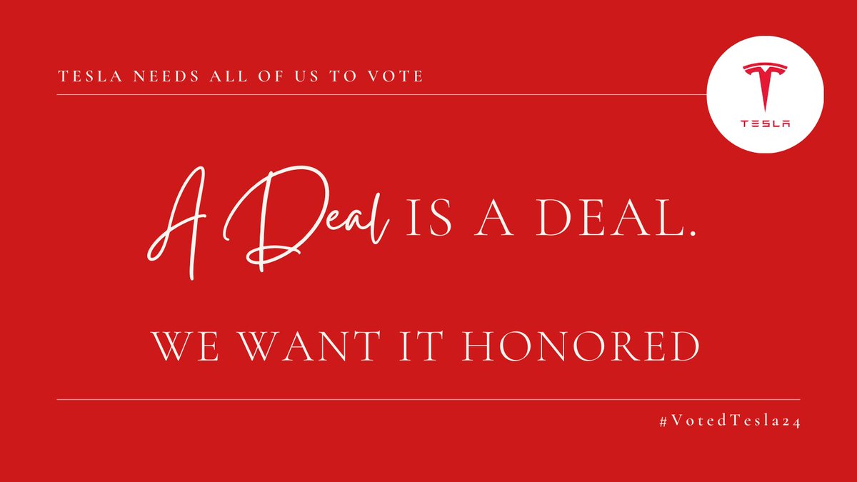 TeslaBoomerMama's tweet photo. Shareholder Vote:
- your share count on April 15, 24 matters
- contact your broker to ensure you get the voting documents in the week of April 29
- once you voted, please post it by adding #VotedTesla24, and if you want, add this picture. https://t.co/t3tYKst7r7