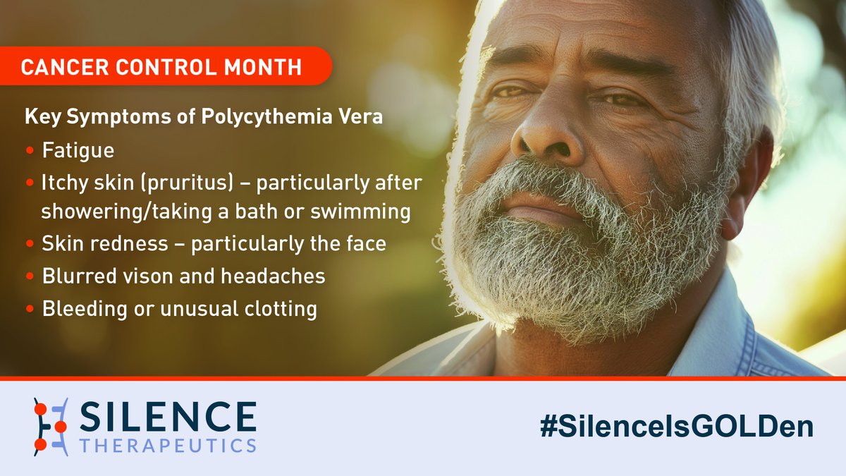 #PolycythemiaVera (PV) can be silent early on, often found during routine tests or if symptoms like skin redness or an enlarged spleen are noticed. As it progresses, symptoms can worsen. Stay informed about this rare #bloodcancer: bit.ly/4b65f9x #CancerControlMonth
