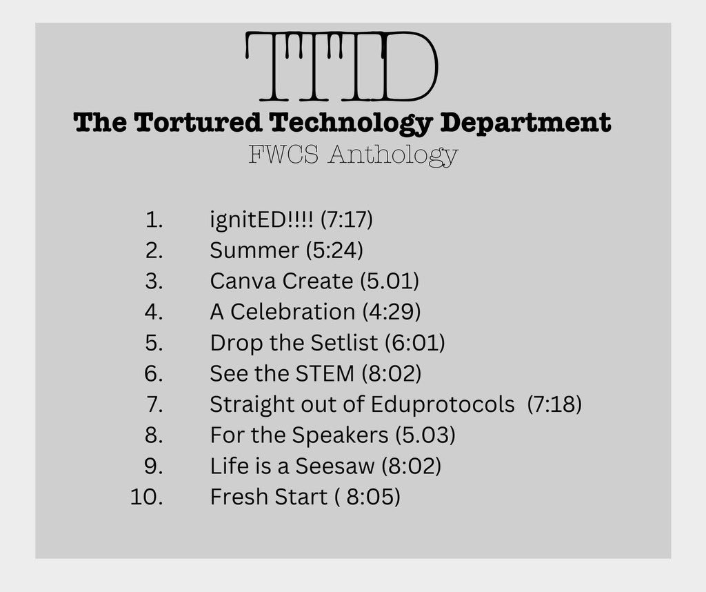 🔲🖤A message from The Tortured Technology Department.🖤🔲
(Ok- we aren't tortured but we can't help but celebrate the day ;) ) 
We've got some exciting things on the horizon. Can you decode our Easter Eggs of upcoming events? @FWCSintegratED #fwcs #inelearn