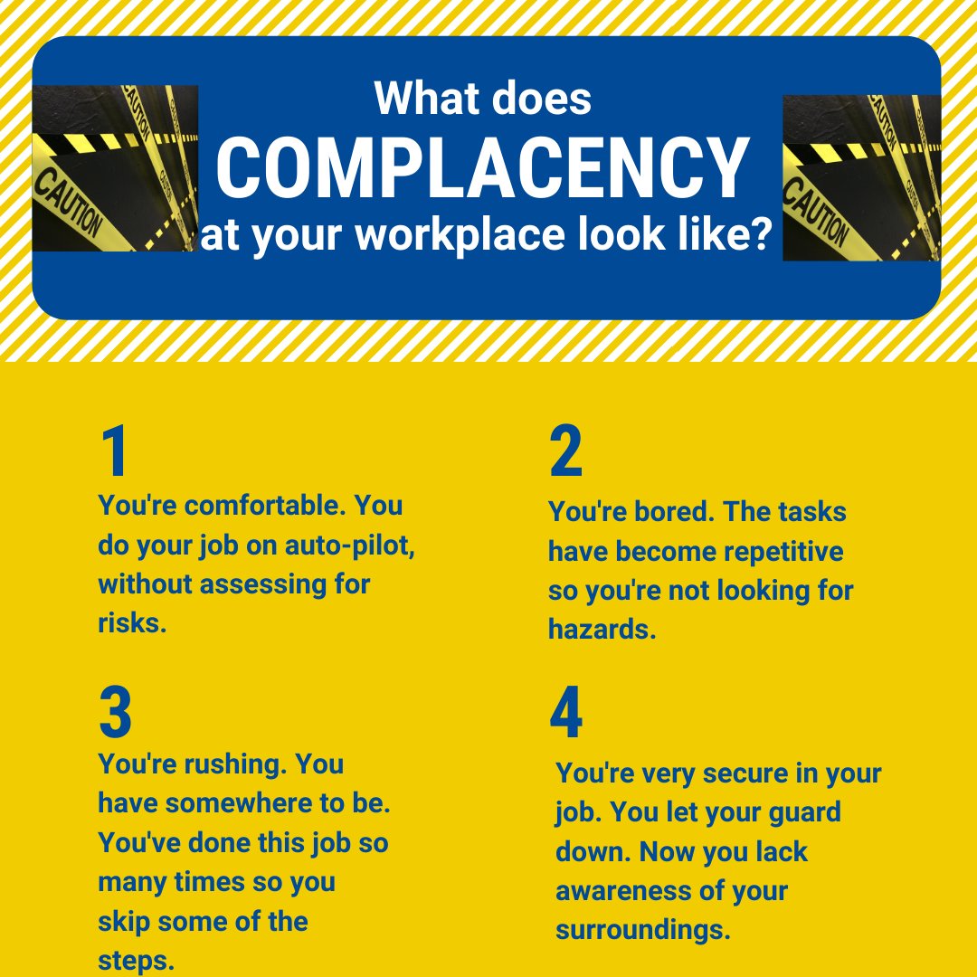jpmf's tweet photo. Complacency on the job can happen at the top levels of management and can trickle down to employees.

Please do not allow complacency to affect your workers' safety.

#SafeyFirst #FridaySafetyReminder #safety https://t.co/zuqQ8JLe0h