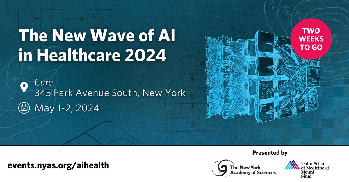 AI is enhancing the diagnosis and treatment of disease — so what’s next? Hear from experts on how AI is defining the future of medicine at The New Wave of AI in Healthcare 2024! Tickets selling out fast! 🔗: events.nyas.org/aihealth #NewWaveAIHealth @NYASciences @AIHealthMtSinai