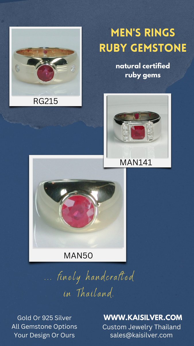 jewelrythailand's tweet image. Ruby rings for men, custom men's gemstone rings in gold or silver. Kaisilver can custom make a men's ruby ring with your design or ours. #mensrubyring #kaisilver #ringformen more details at: jewelrythailand.org/mens-ruby-ring…