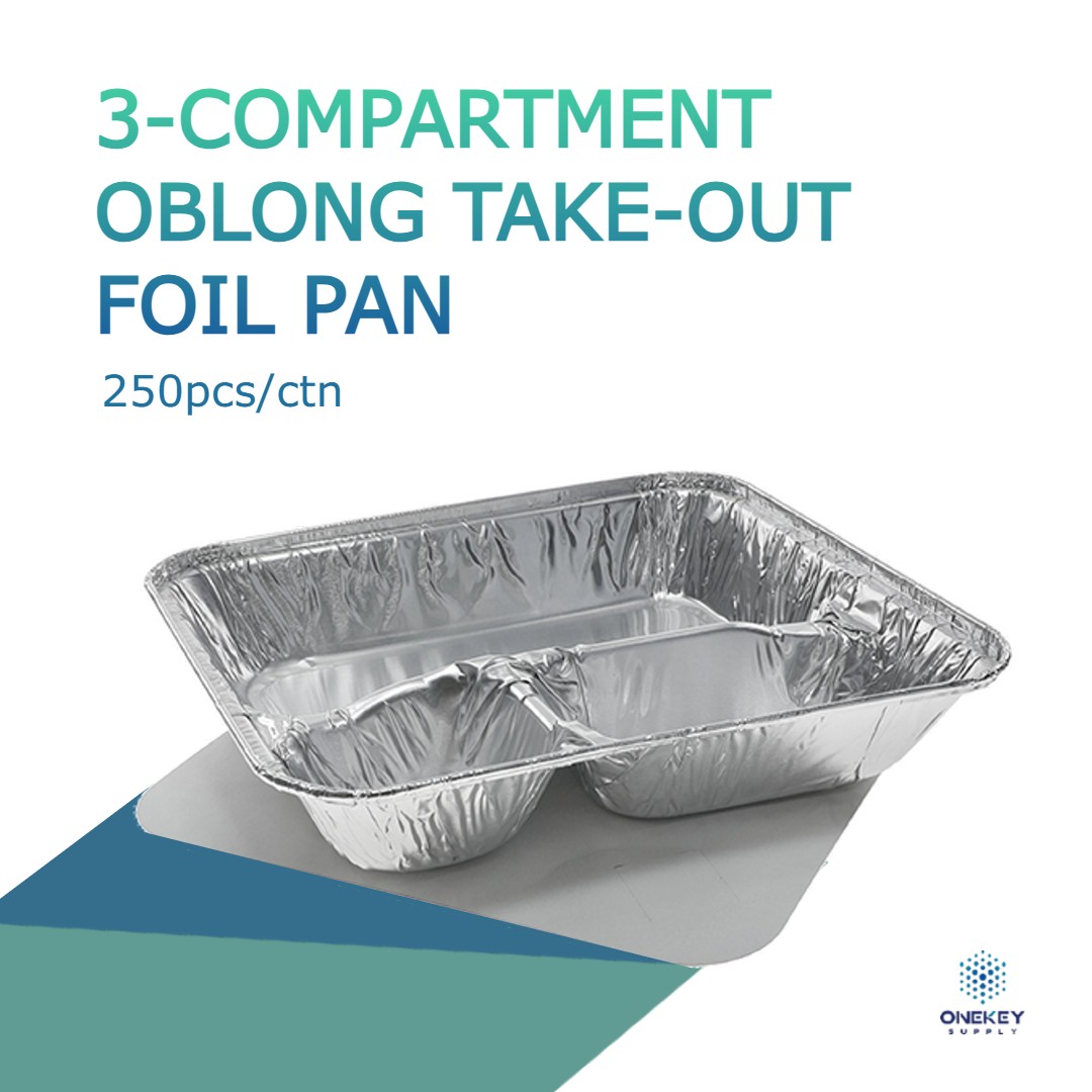 ♻The perfect solution to keep your take-out meals organized and fresh！  Our 3-Compartment Recyclable Oblong Take-Out Foil Pan is here to meet all your needs. #onekeysupply#wholesale #supplier #Foodcontainers #Disposableproducts #Retail #USdelivery #disposablegloves #Ecofriendly