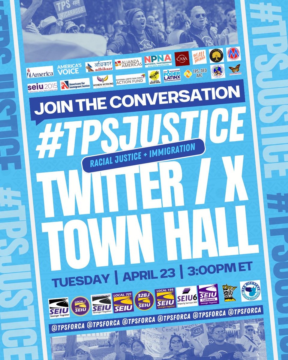 Let's chat racial justice and immigration! We will explore how centuries of racial injustices in America have shaped the outdated and anti-Black immigration system that exists today. Join @TPSforCA and partners for a #TPSjustice Twitter Town Hall on Tuesday, 4/23, 3pm EST!