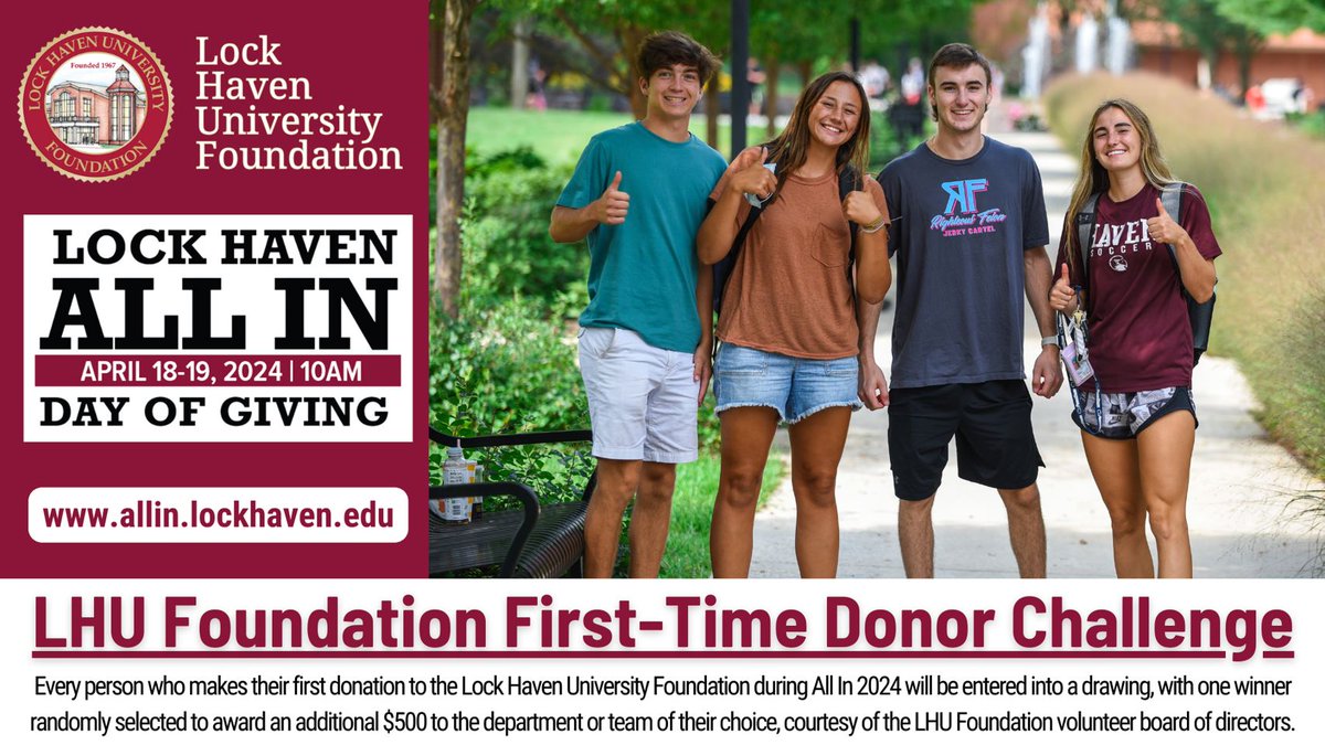 Congratulations to Anne Fleming '23, winner of our 2024 All In First-time Donor Challenge. Thanks to Anne's gift, the Women's Cross Country and Track & Field team will receive an extra $500 prize from the LHU Foundation! #LHUALLIN #GiveToLHU #HavenProud