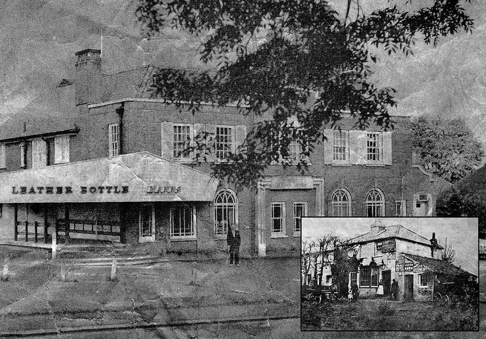 I spotted this image in an Enfield Independent online feature. It shows the Leather Bottle pub in Edgware at two different points in its life, the early 1960s and the early 1900s. That modern entrance is something else! Sadly they didn't mention the original source.