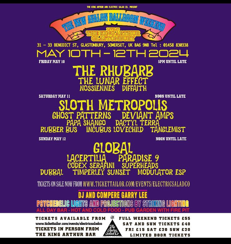 We head over to Glastonbury on Sat 11th May for the The Avalon Ballroom Weekender !! tickettailor.com/checkout/view-…
